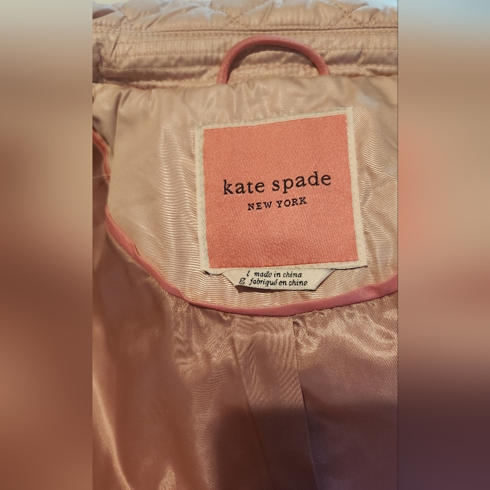 Kate Spade Pink Big Bow Rose Quilted, Lined Coat 13" deep pockets Size Large - Picture 6 of 10